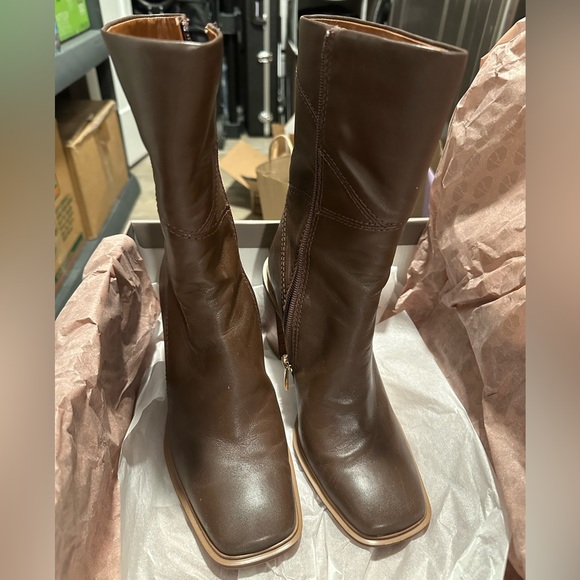 EUC Franco Sarto heeled boots brown leather square toe - Picture 8 of 12